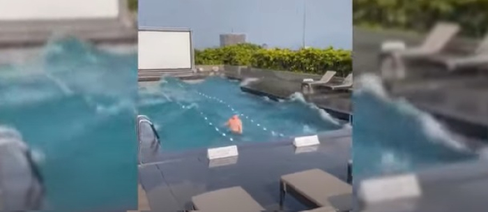 Vídeo mostra homem em piscina durante terremoto em Taiwan